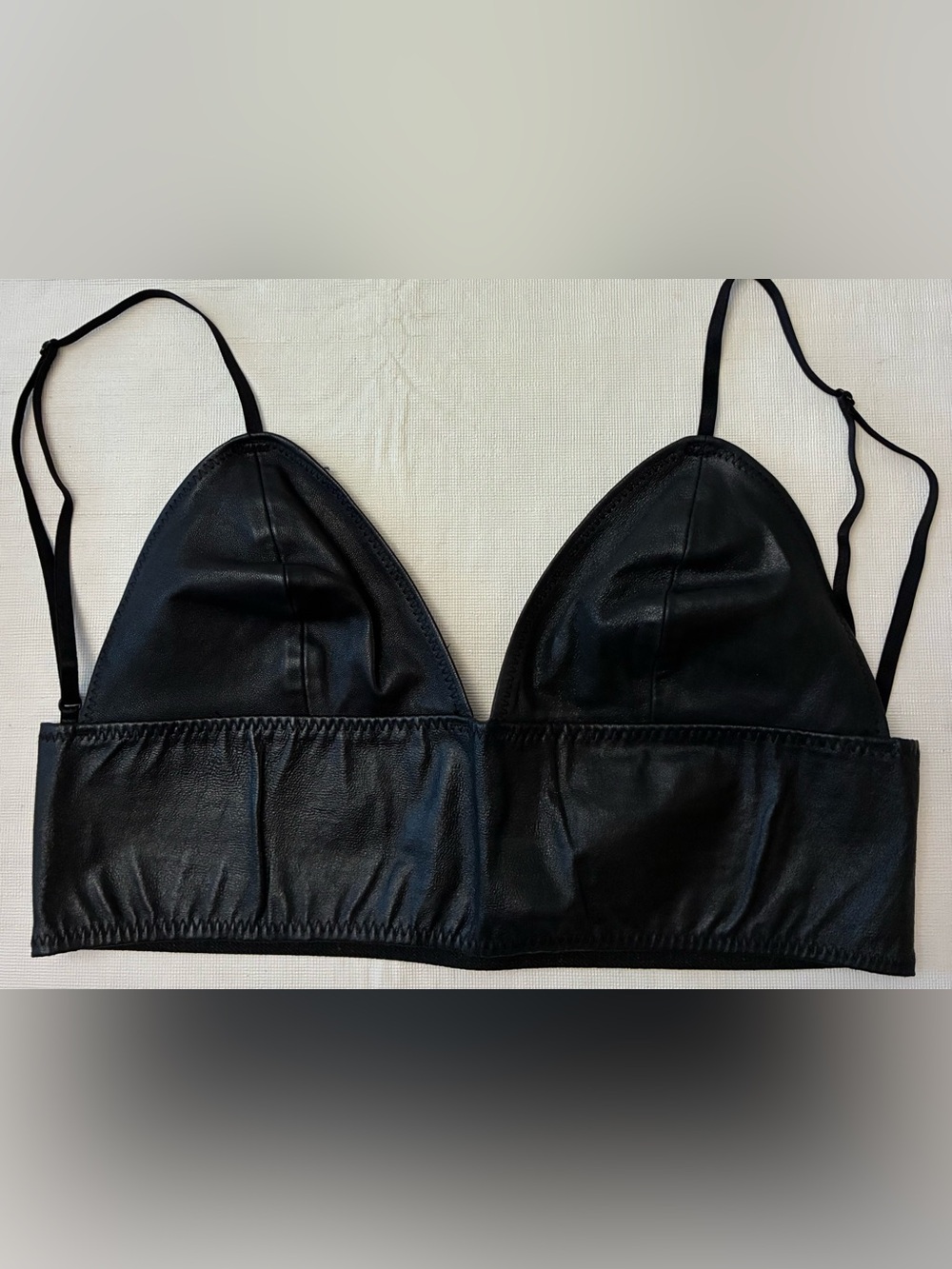Vintage American Apparel Black Lambskin Leather Triangle Camisole Bralette